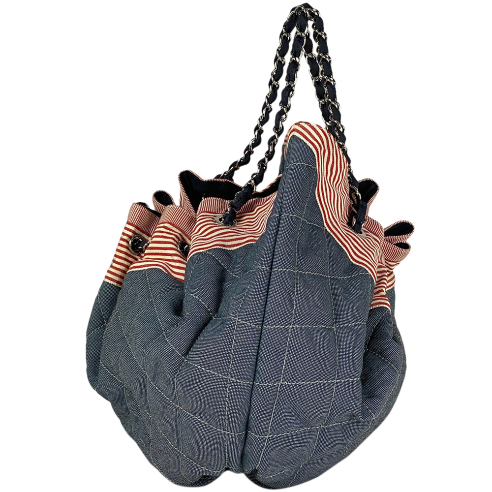Chanel Red Navy GM Cococabus Chain Cocomark Denim Bag Shoulder
